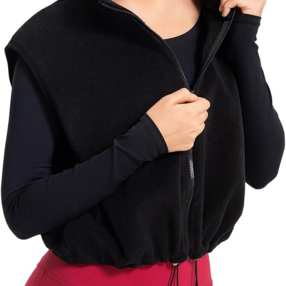 Women's Full Zip Fleece Short Vest Warm Winter Sleeveless Stand Collar Sherpa Cr - Picture 1 of 5
